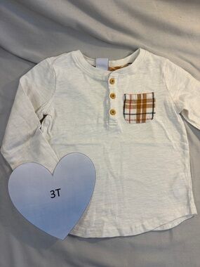 Tahari Kids Cream Long Sleeve Shirt with Plaid Pocket